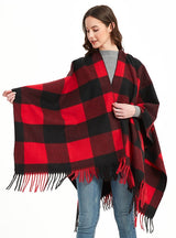 Thickened Plaid Fringed Split Shawl