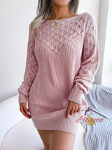 Hollow Long Sleeve Pullover Sweater Dress