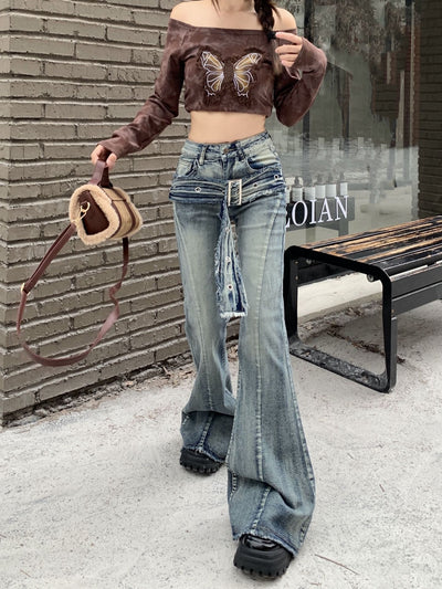 Retro Micro-trumpet High Waist Slim Jeans