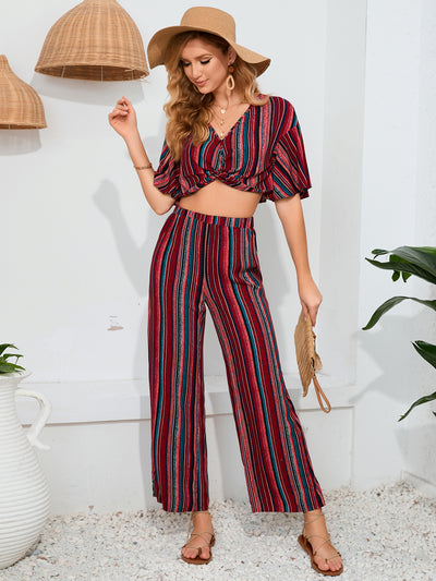 Striped Trousers Short-sleeved Shirt Two-piece Suit