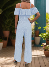 Wide-leg Striped Suspenders Jumpsuit