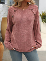 Round Neck Solid Color Long Sleeve T-shirt