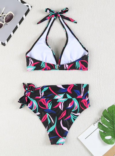 Sexy High Waist Lace-up Printed Bikini