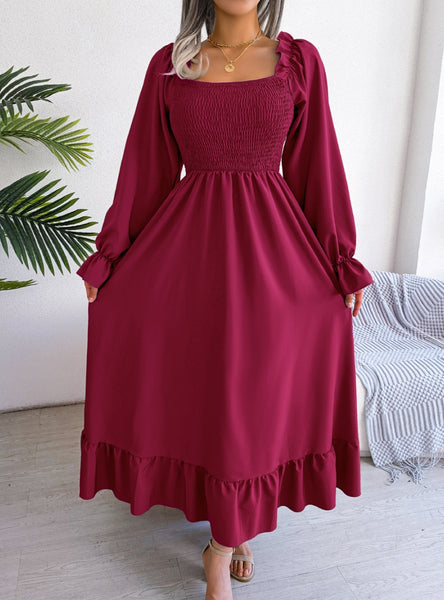 Leisure Square Collar Big Swing Long Dress