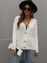 Loose Button Solid Color Twisted Rope Sweater