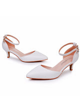 5 cm Thin Heel Pointed White PU Wedding Shoes