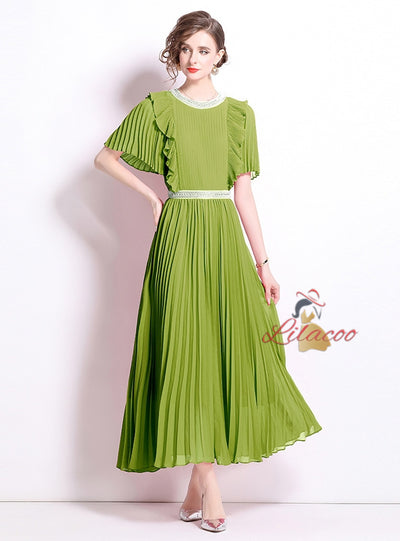 Pleated Chiffon Short Sleeve Party Dress