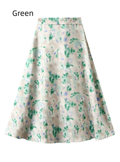 Slim Satin Printed Elastic Waist Skirt