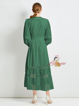 V-neck Stitching Lace Long Sleeve Dress