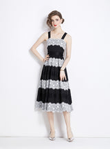 Fashion Lace Stitching Sling Dress