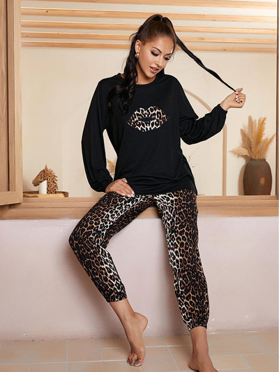 Long Sleeve Leopard Pajamas Suit