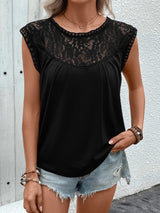 Lace Stitching Round Neck Sleeveless T-shirt