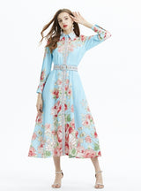 Flower Printed Long-sleeved Ruffled Dress