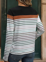 Color Striped Contrast Long Sleeve T-shirt