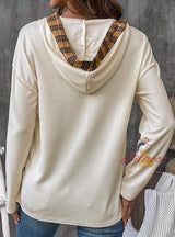 Spliced Plaid Long-sleeved Hooded Top