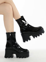 Black Round-headed Retro Platform Martin Boots