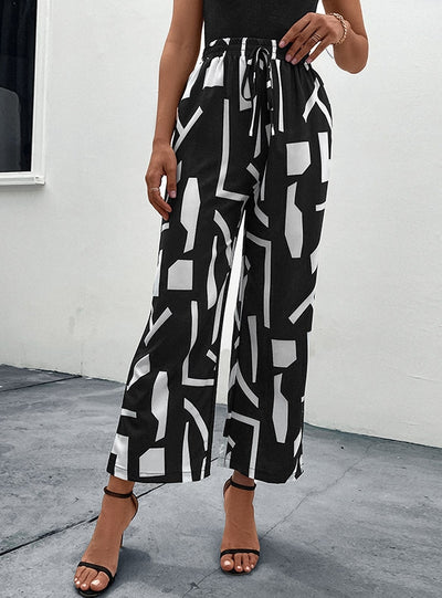 Elastic High Waist Printed Nine-point Pants