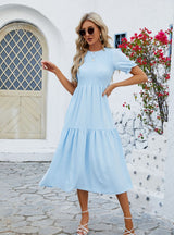 Solid Color Round Neck Short Sleeve Dress