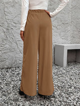 Solid Color Lace-up High Waist Wide-leg Pants