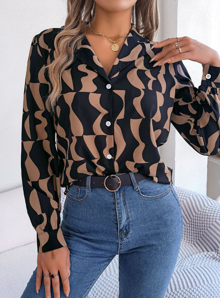 Contrast Striped Collar Long Sleeve Shirt