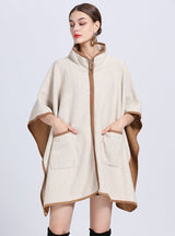 Stand-up Collar Pocket Zipper Shawl Cloak