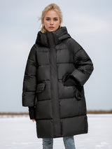 Medium and Long Solid Color Hooded Padded Coat