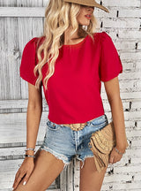 Short-sleeved Split Round Neck Shirt