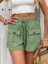 Casual Elastic Waist Double Pocket Shorts