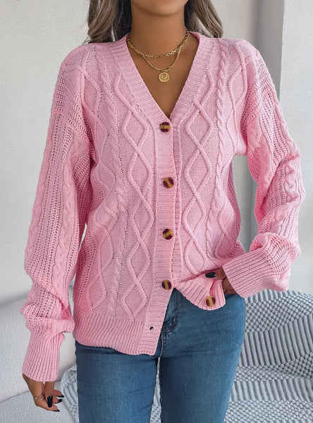 Casual V-neck Lantern Sleeve Button Sweater Coat