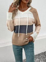 Hooded Color Matching Pullover Sweater