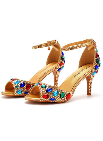 7 cm Rhinestone Fishmouth High-heeled Sandals