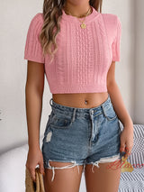 Casual Twist Short Sleeve Knitted Short Navel Coat