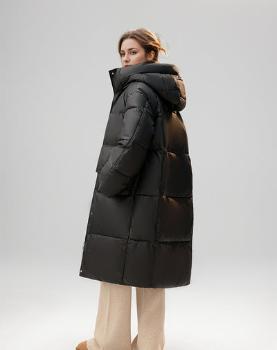 Long Thick Loose Over-the-knee Hooded Cotton-padded Coat