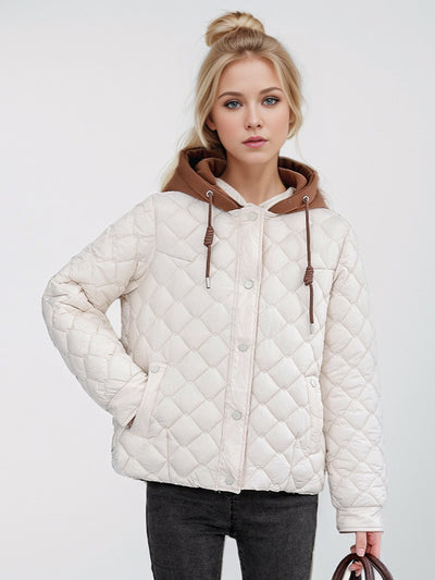 Short Rhombic Hooded Cotton-padded Jacket