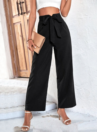 Women Black High Waist Wide-leg Pants