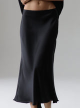 Black Satin High Waist Skirt