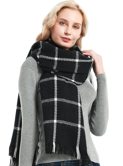 Cashmere-like Black and White Plaid Scarf