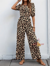 Strapped High Waist Leopard Print One-piece Jumpersuit