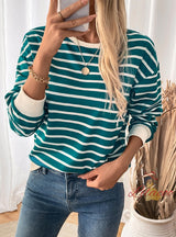 Splicing Pullover Striped Contrast Color Top