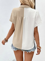 Women Lapel Contrast Shirt