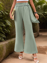 Green Wide-leg Pants with Belt