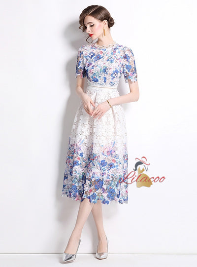 Fashion Slim Lace Short Sleeve Dress