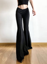 V-neck High Waist Slim Flared Pants