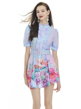 Lotus Leaf Mini Printed Short Sleeve Dress