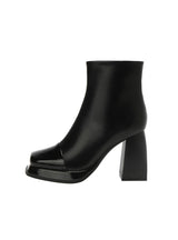 Square-toe Thick-heel Spliced Leather Booties