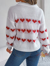 Leisure Lantern Sleeve Color Matching Love Heart Sweater