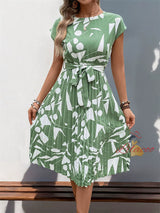 Medium and Long Geometric Printed Pleated Dress