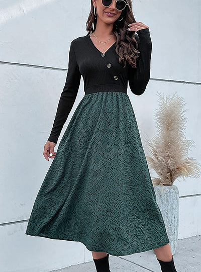 Long Sleeve V-neck Long Dress