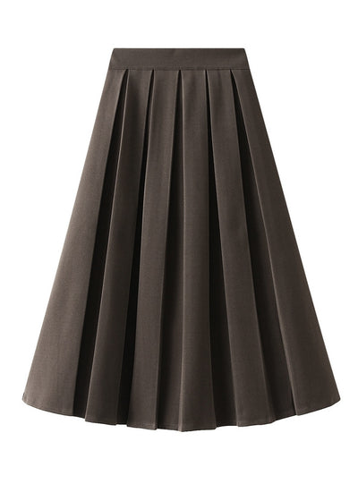 Pleated Woolen Cloth Medium Long Skirt