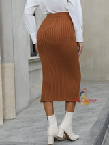 Casual Knitted Button Split Skirt